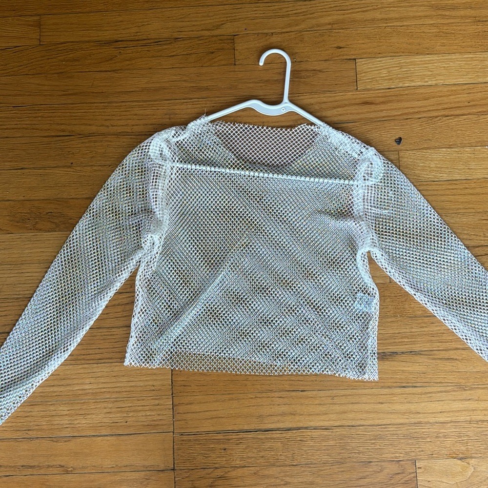Women’s Rhinestone Pearl Mesh Longsleeve Top